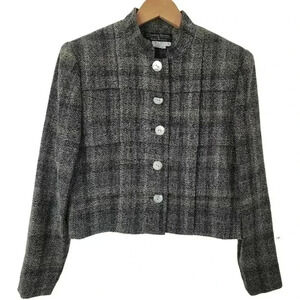 Cynthia Howie Vintage Mock Neck Button Front Textured Women's Crop Blazer 8